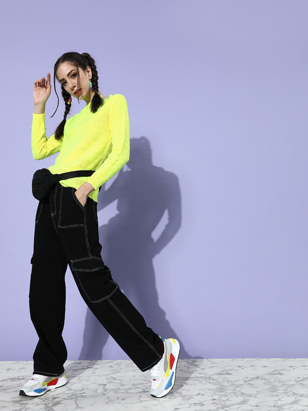 

STREET 9 Women Stunning Fluorescent Green Solid Acrylic Sweater