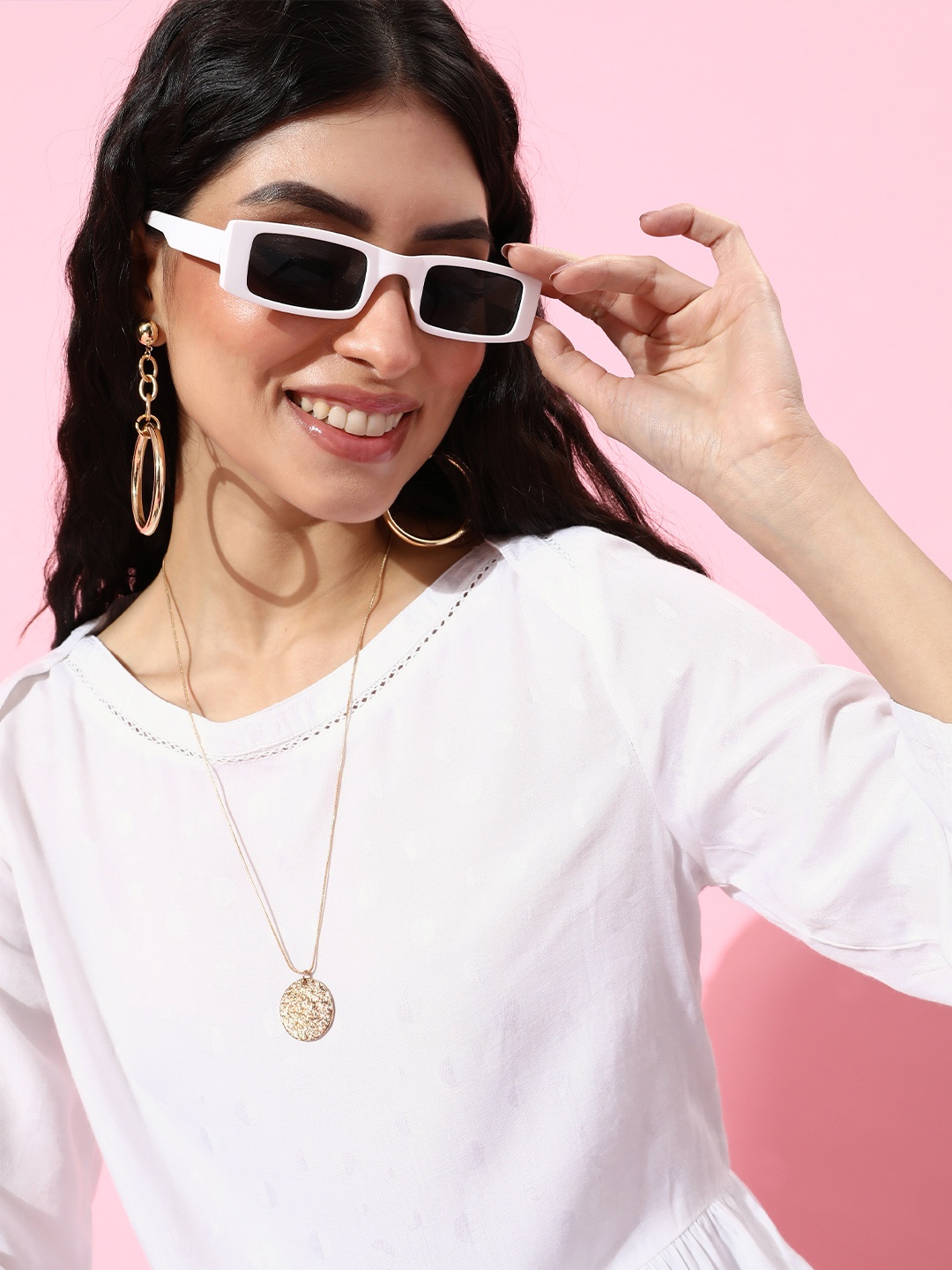 

STREET 9 Women Classic White Solid Peplum Top