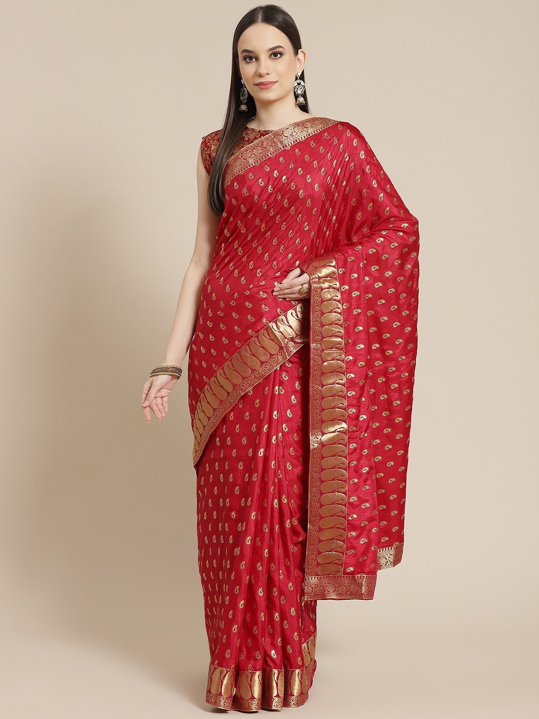 

Chhabra 555 Maroon & Golden Paisley Zari Art Silk Saree