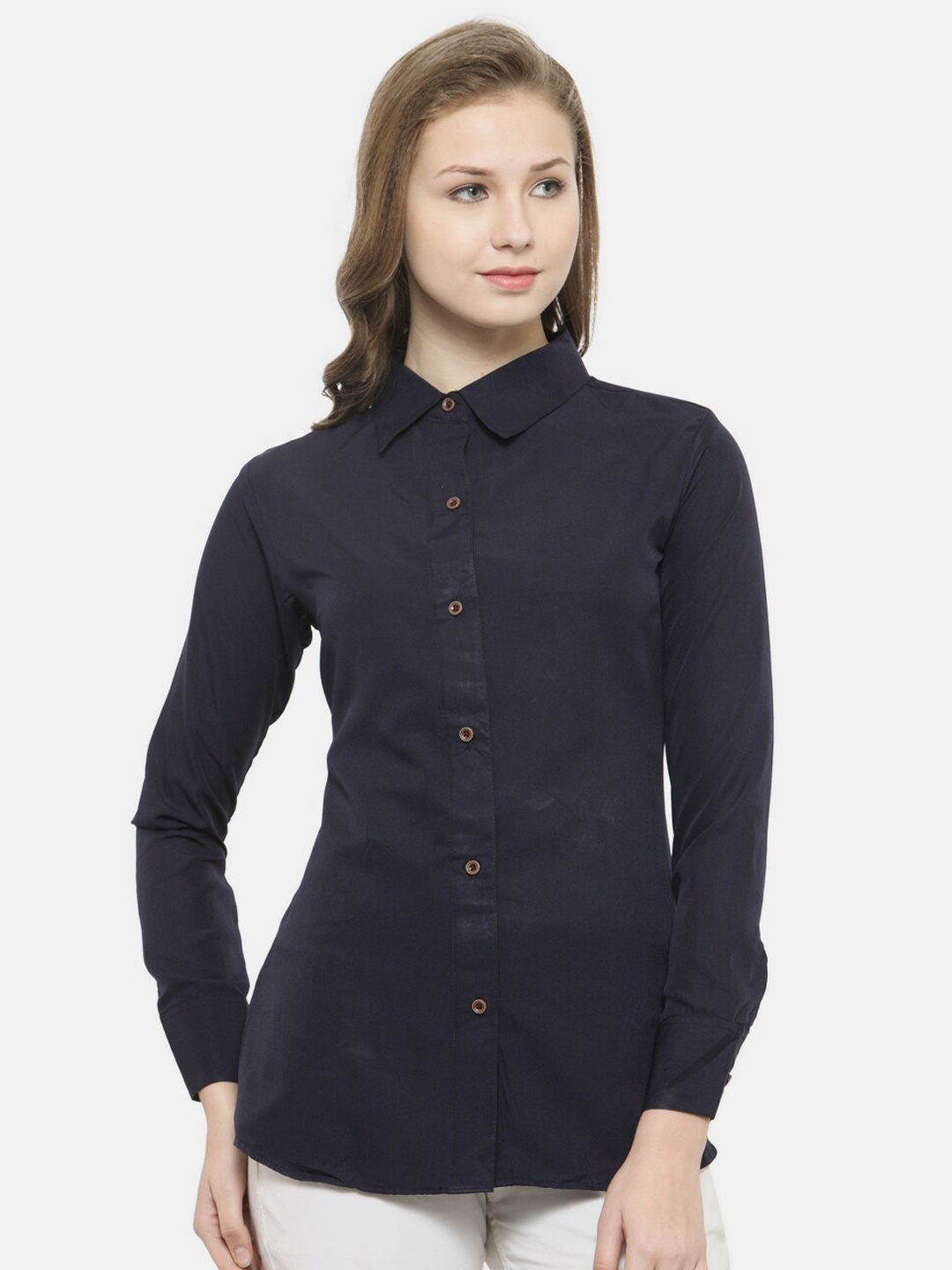 

Enchanted Drapes Women Navy Blue Crepe Casual Shirt