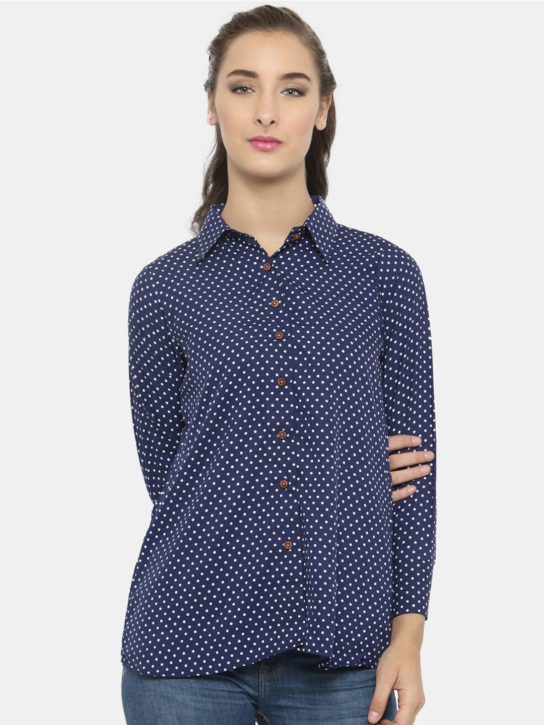 

Enchanted Drapes Women Blue Printed Casual Shirt