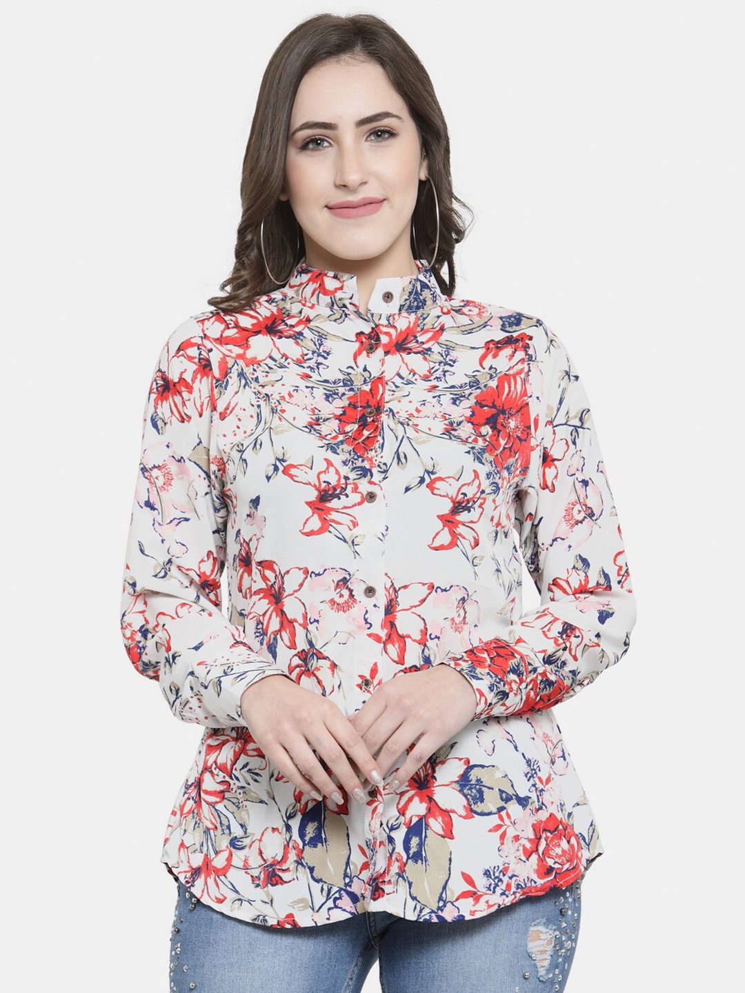 

Enchanted Drapes Women White Floral Printed Casual Shirt