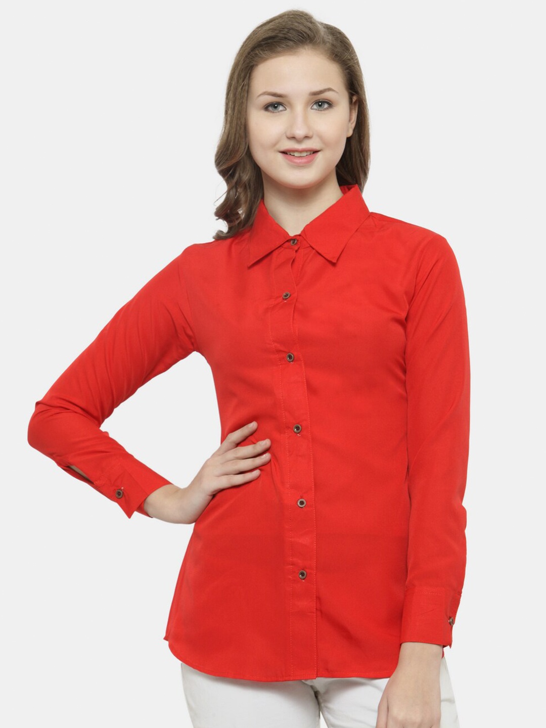 

Enchanted Drapes Women Red Opaque Casual Shirt