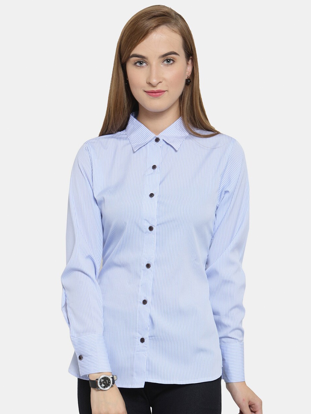 

Enchanted Drapes Women Blue Opaque Striped Casual Shirt