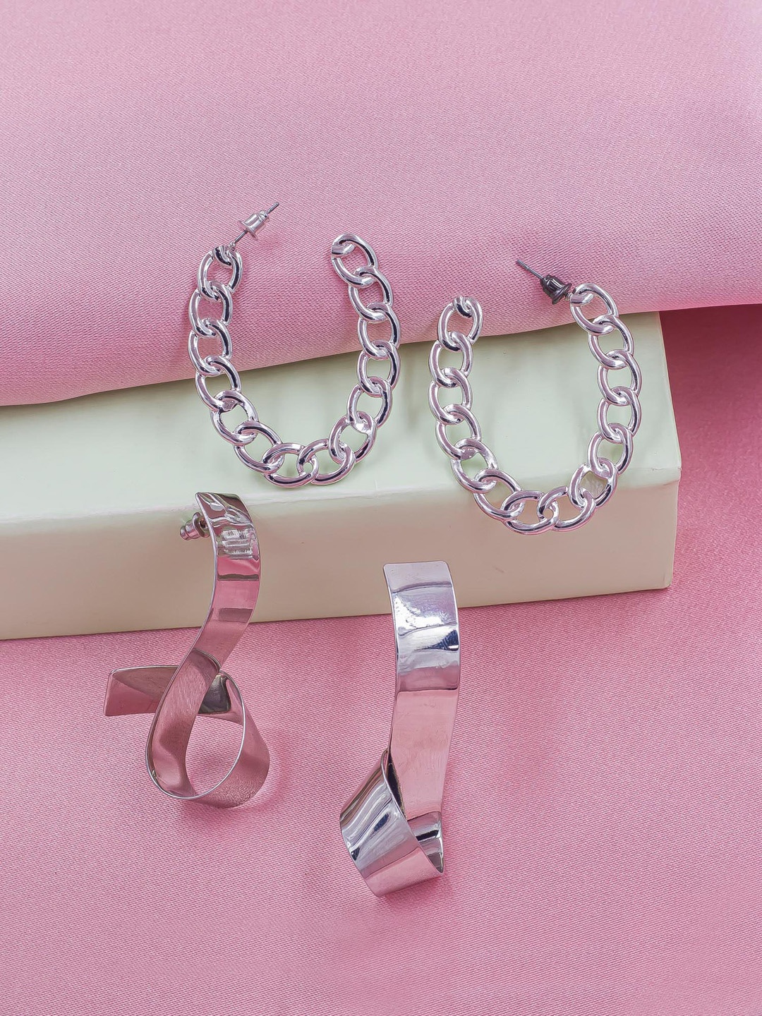 

Bellofox Pack Of 2 Silver-Toned Contemporary Drop Earrings