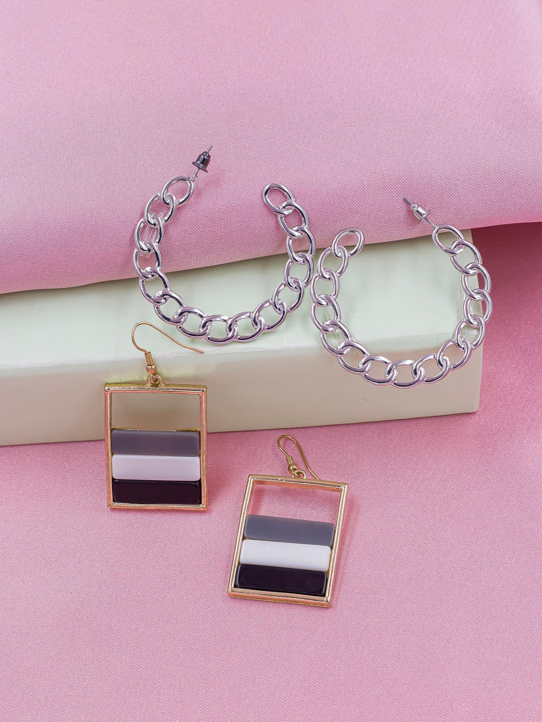 

Bellofox Pack Of 2 Silver-Toned Contemporary Drop Earrings