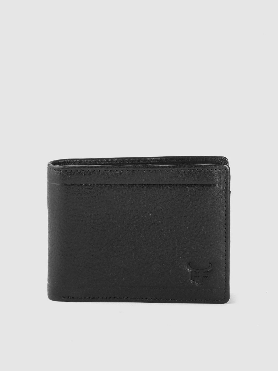 

Fusion Threads Men Black Textured Leather Two Fold Wallet