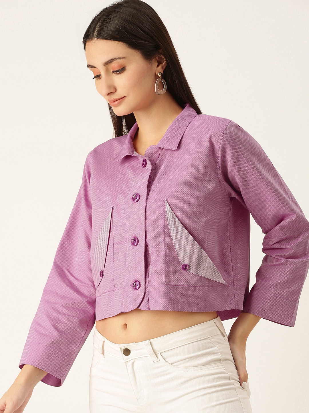 

COUPER & COLL Women Pink Crop Cotton Tailored Jacket