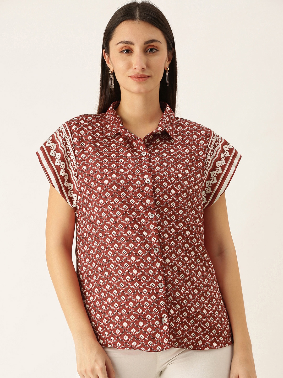 

COUPER & COLL Women Red Printed Casual Shirt