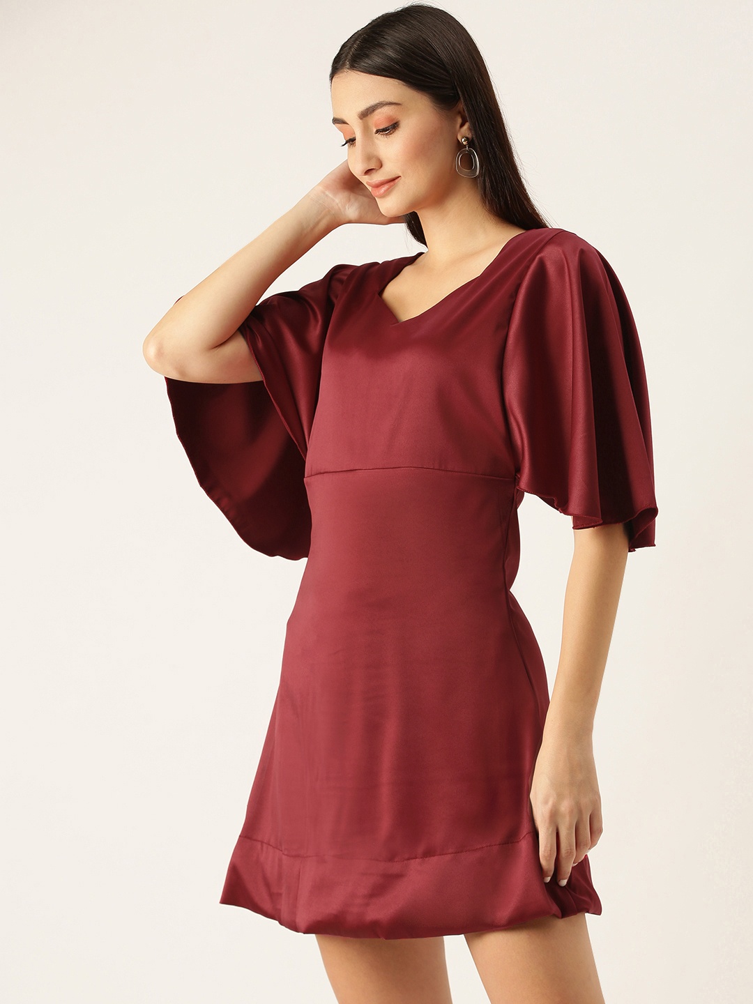 

COUPER & COLL Maroon Satin A-Line Dress