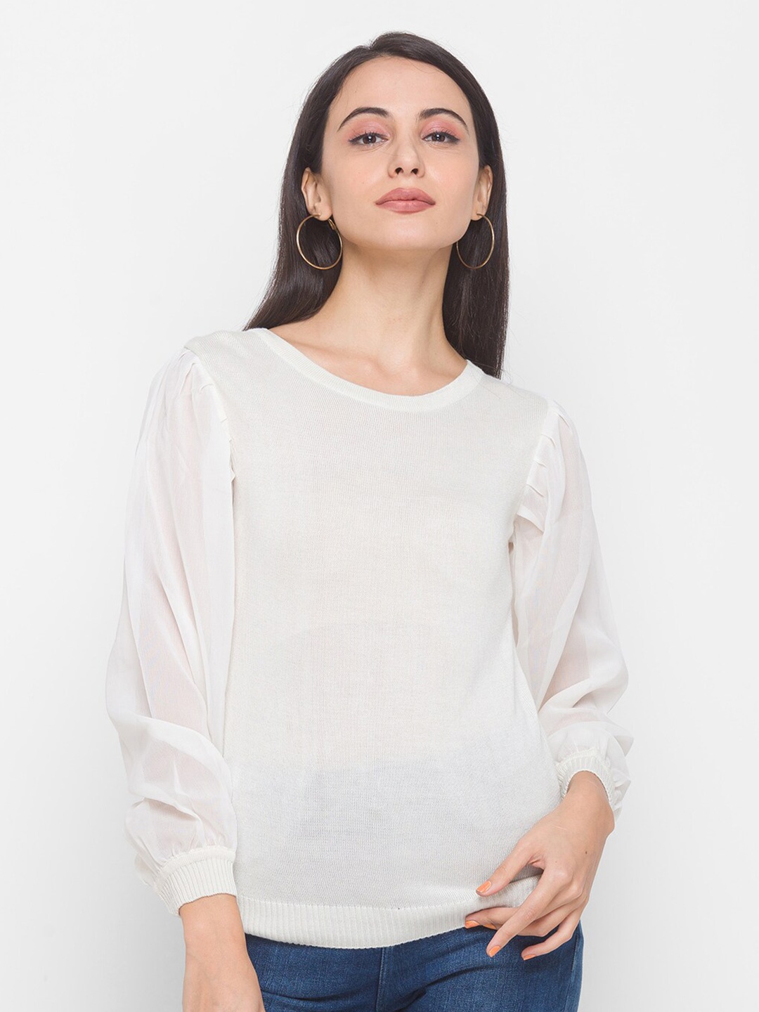 

Globus Women White Solid Round Neck Regular T-shirt