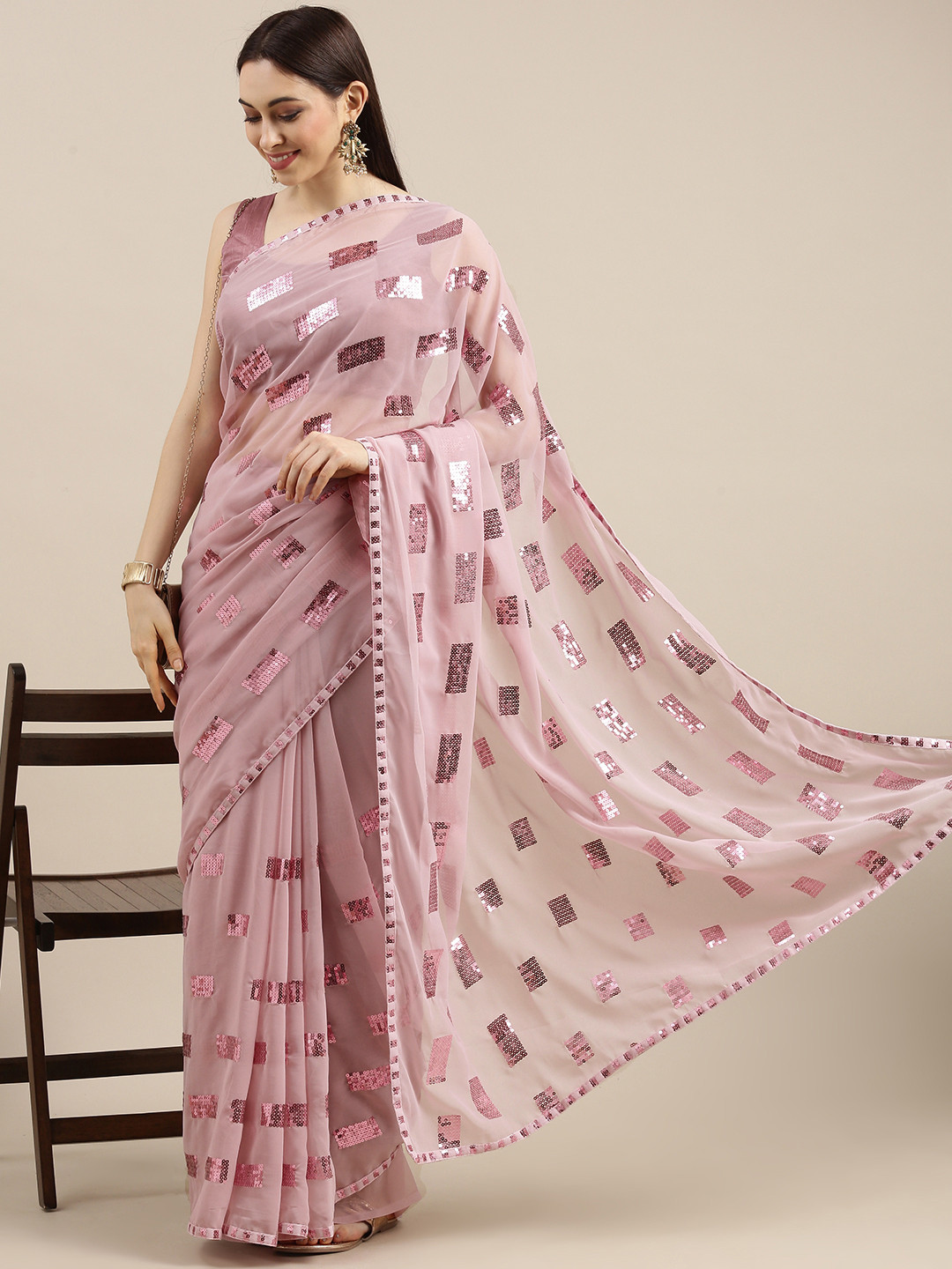 

all about you Pink Sequinned Saree