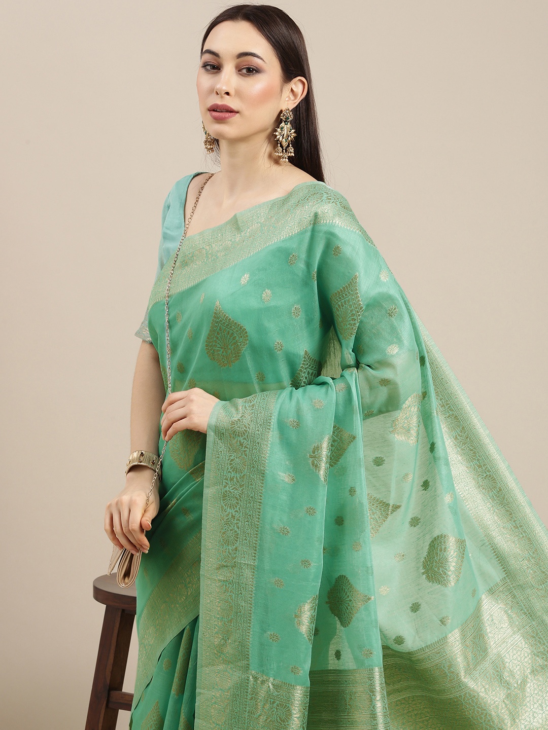 

all about you Blue Ethnic Motifs Zari Chanderi Saree