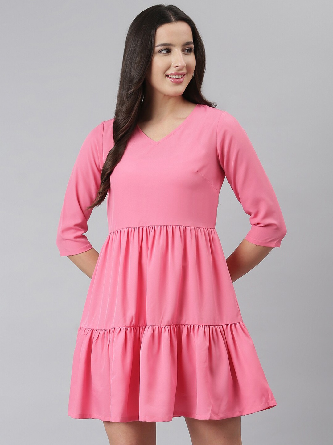 

DEEBACO Pink Gathered Flared Dress