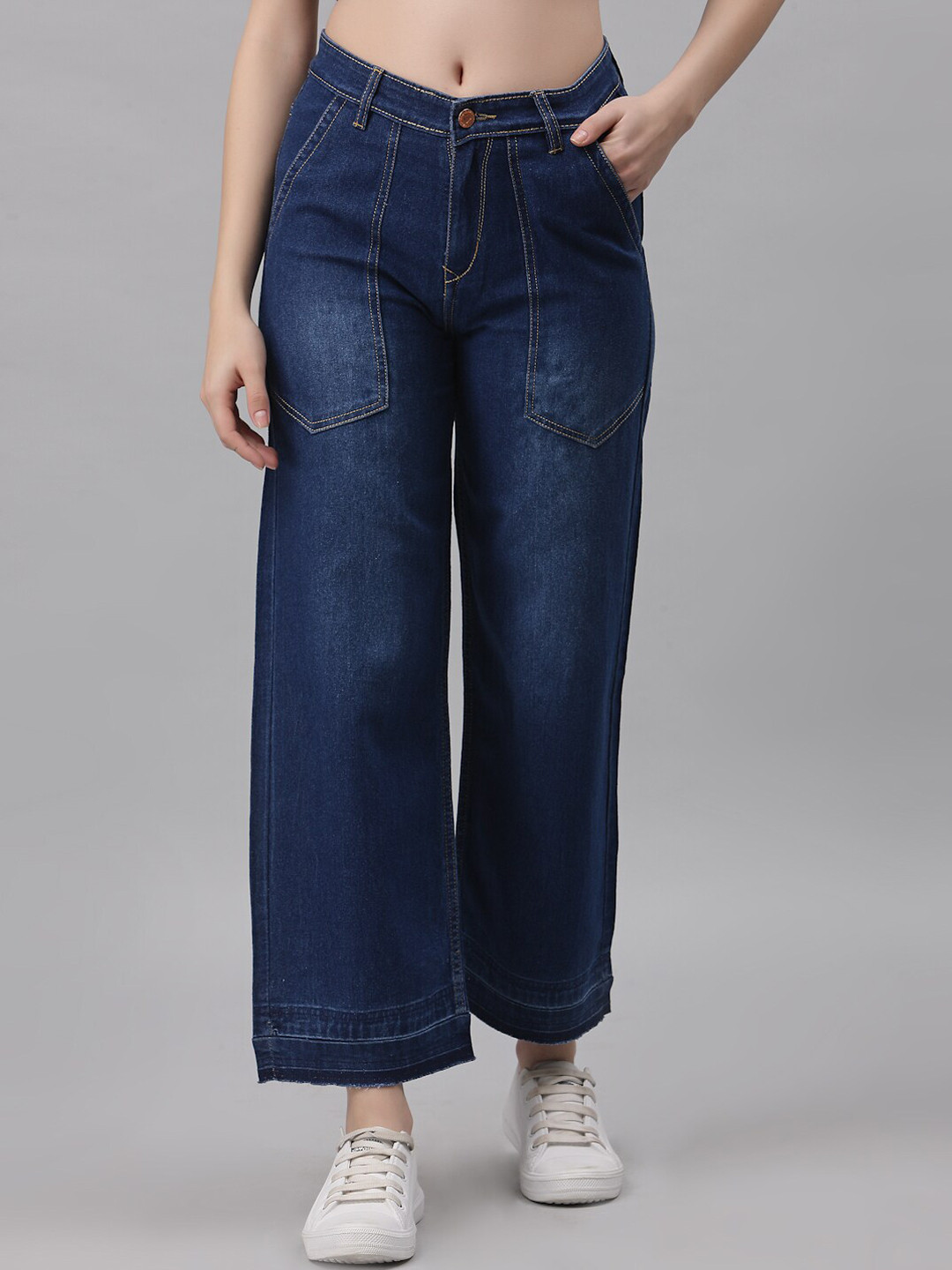 

River Of Design Jeans Women Navy Blue Wide Leg High-Rise Stretchable Jeans