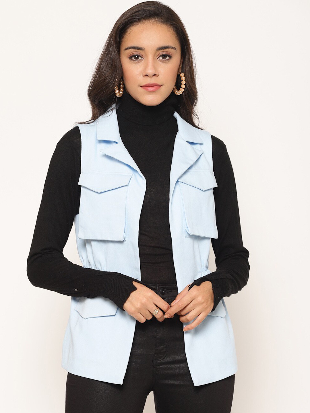 

HOUSE OF KKARMA Woman Blue Longline Sleeveless Jacket