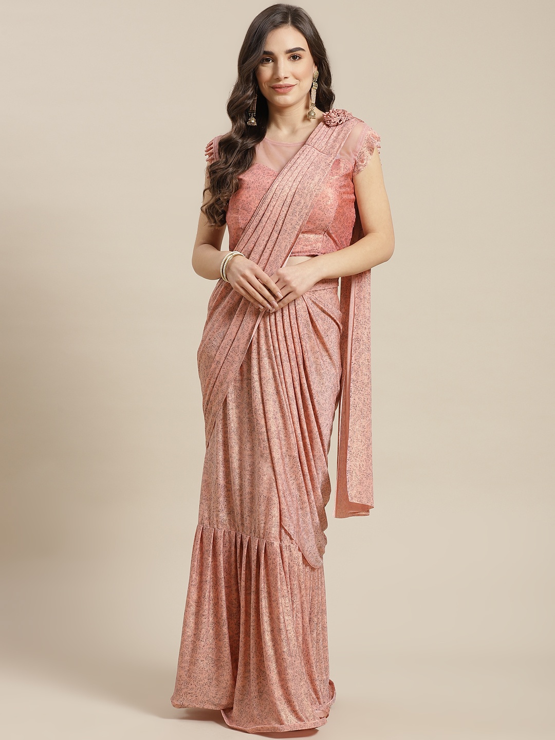 

Chhabra 555 Peach-Coloured Embroidered Ready To Wear Saree