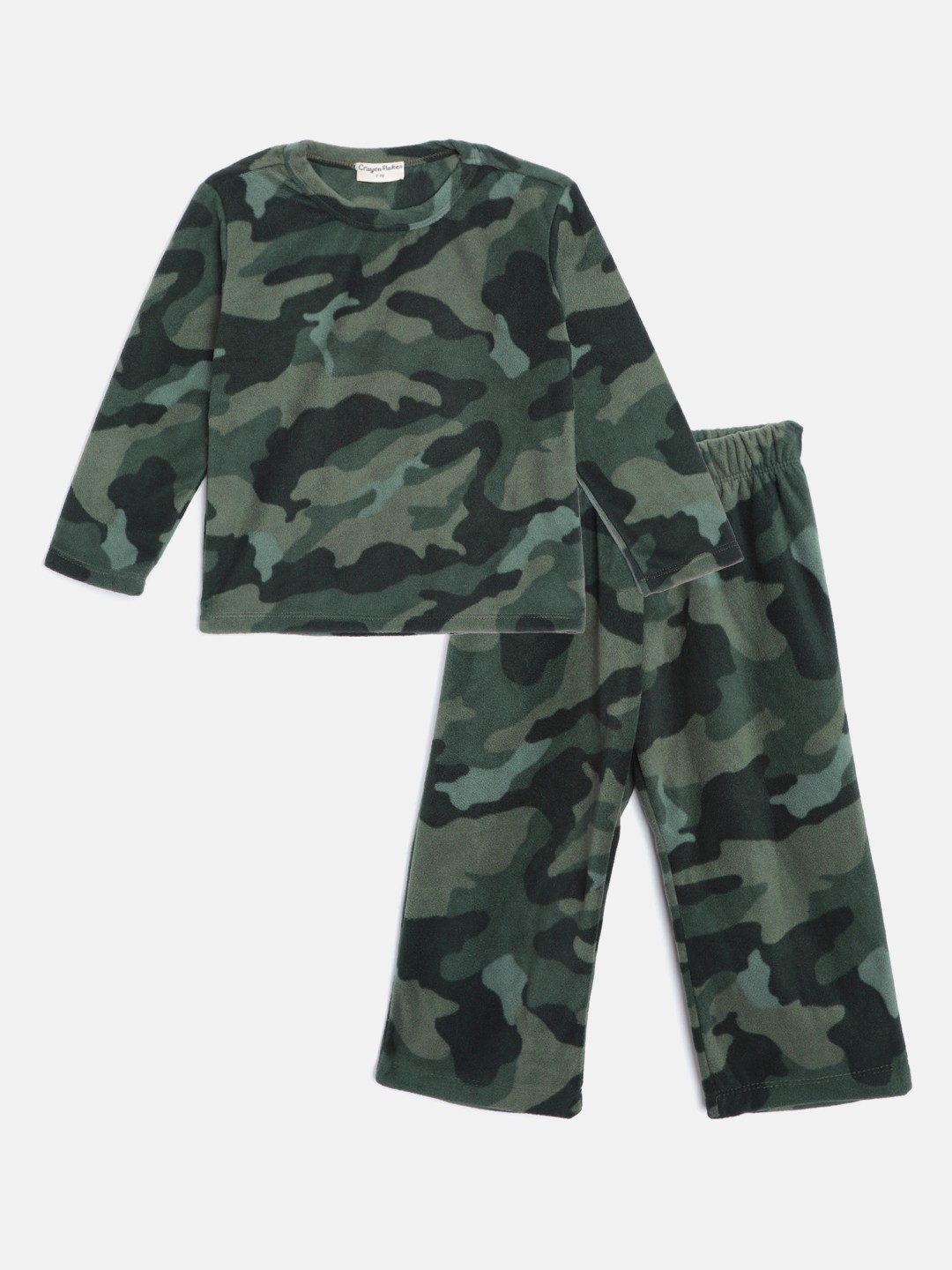 

CrayonFlakes Girls Green Camouflage Print T-shirt with Pyjamas