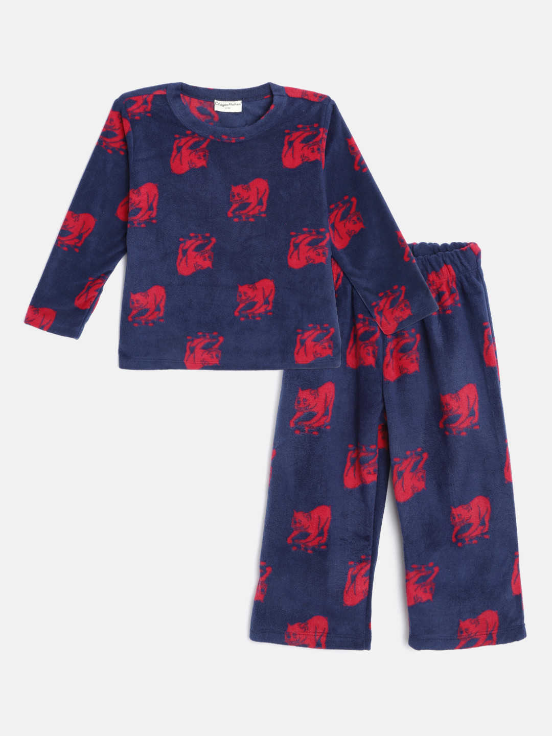 

CrayonFlakes Girls Navy Blue & Red Printed T-shirt with Trousers