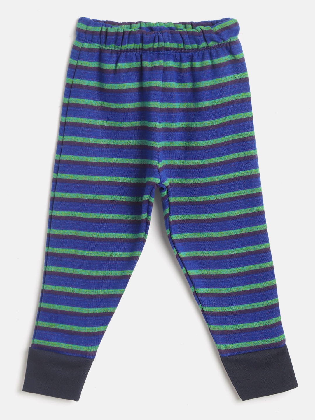 

CrayonFlakes Kids Blue & Green Striped Fleece Slim-Fit Joggers