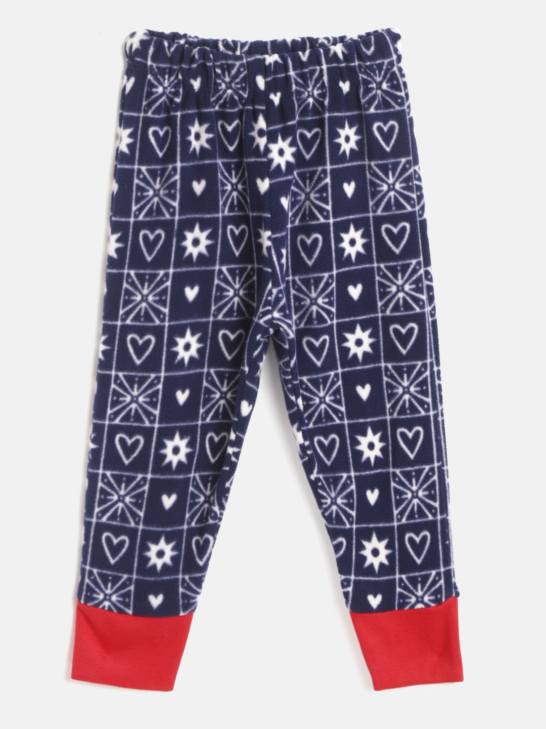 

CrayonFlakes Kids Navy Blue & White Jacquard Printed Polar Fleece Slim-Fit Joggers