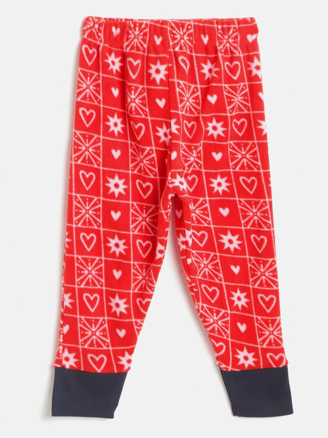 

CrayonFlakes Kids Red & White Jacquard Printed Polar Fleece Slim-Fit Joggers