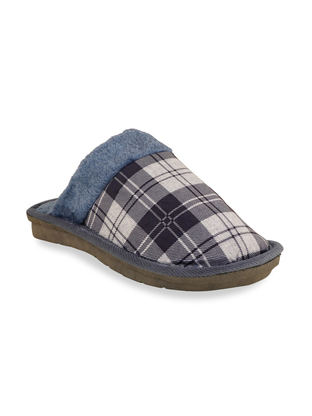 

SAPATOS Women Blue & White Checked Fur Bathroom Slippers