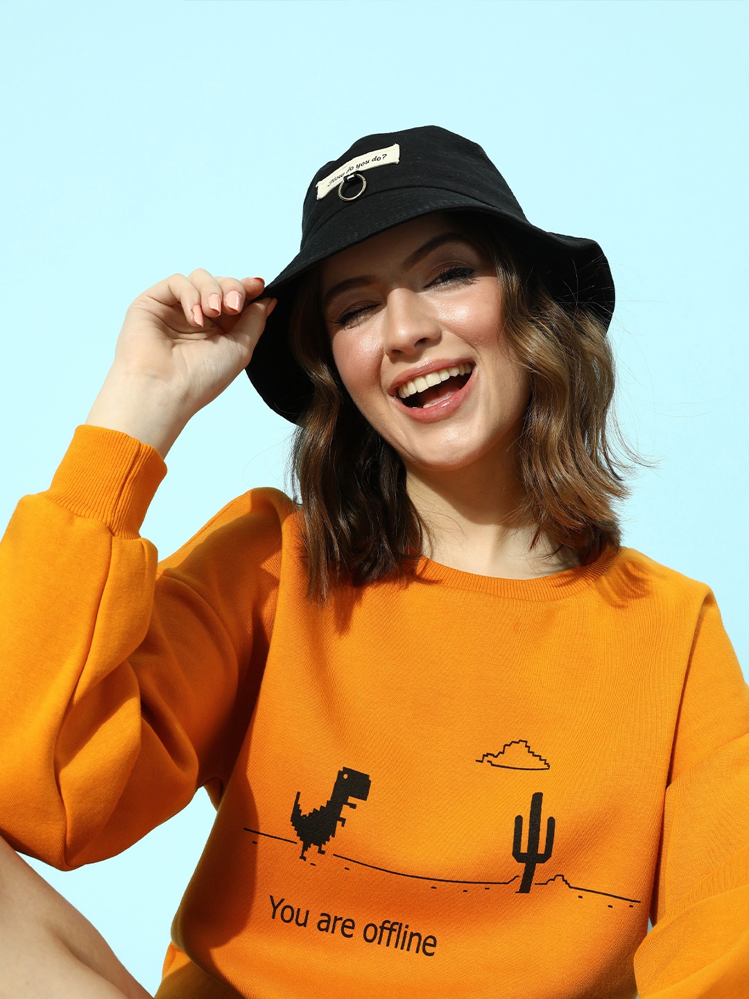 

STREET 9 Women Bright Orange Graphic Drop-Shoulder Sleeves Sweatshirt