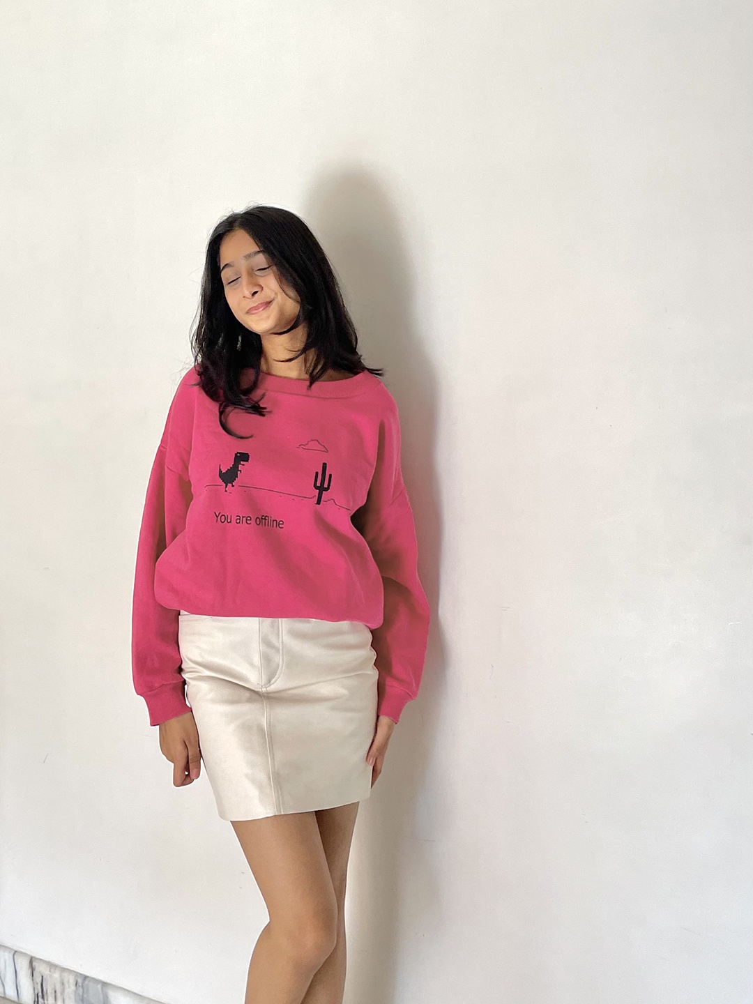 

STREET 9 Women Chic Fuchsia Graphic Drop-Shoulder Sleeves Sweatshirt