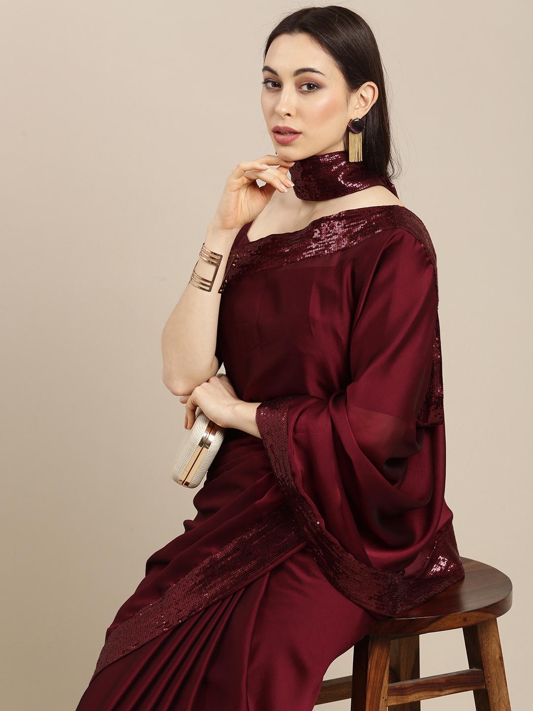 

all about you Maroon Embellished Saree