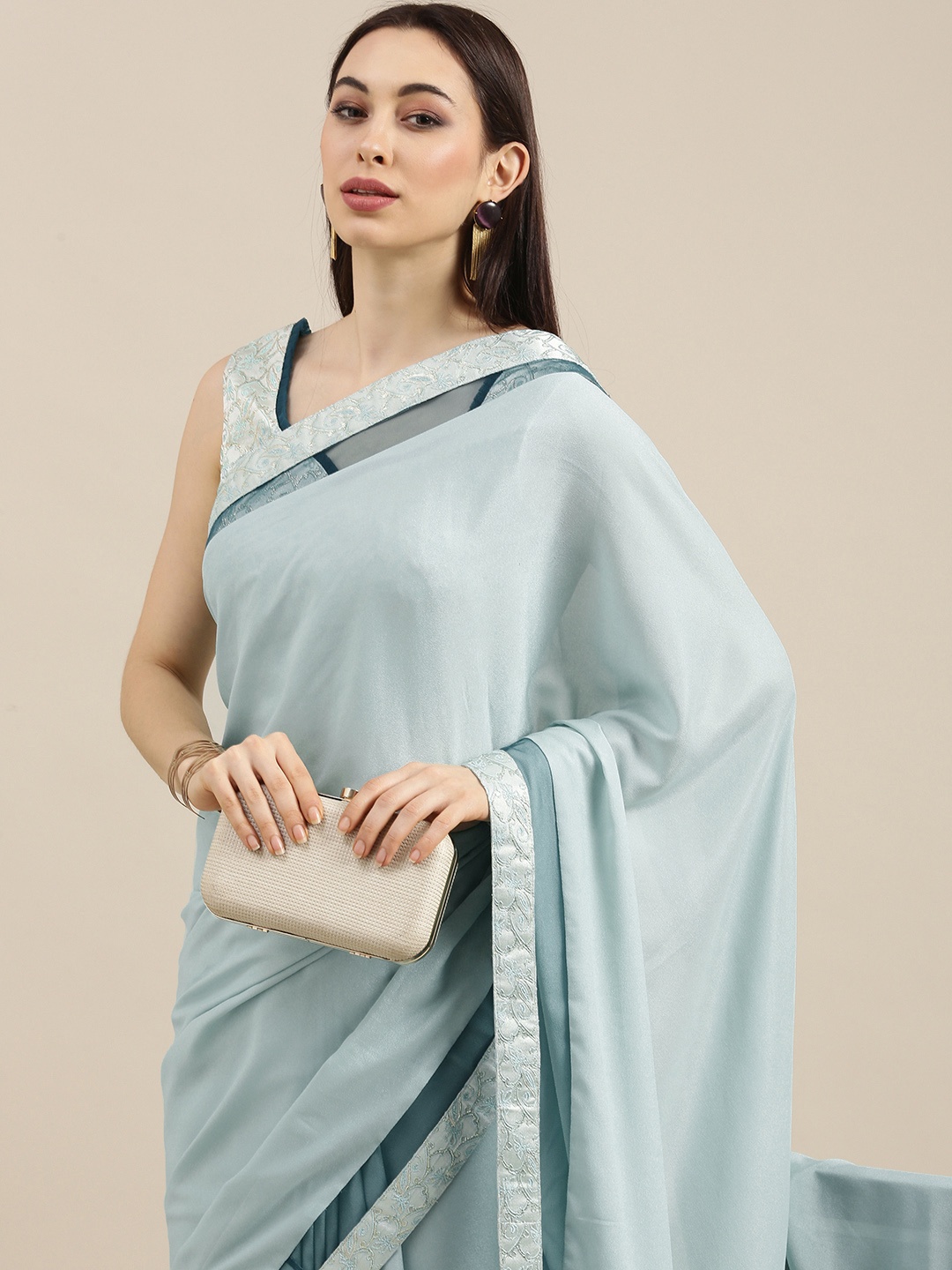 

all about you Sea Green Embellished Saree