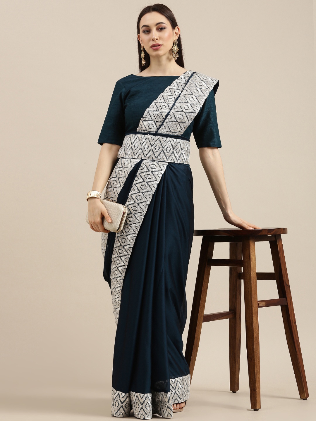 

all about you Teal Embellished Saree