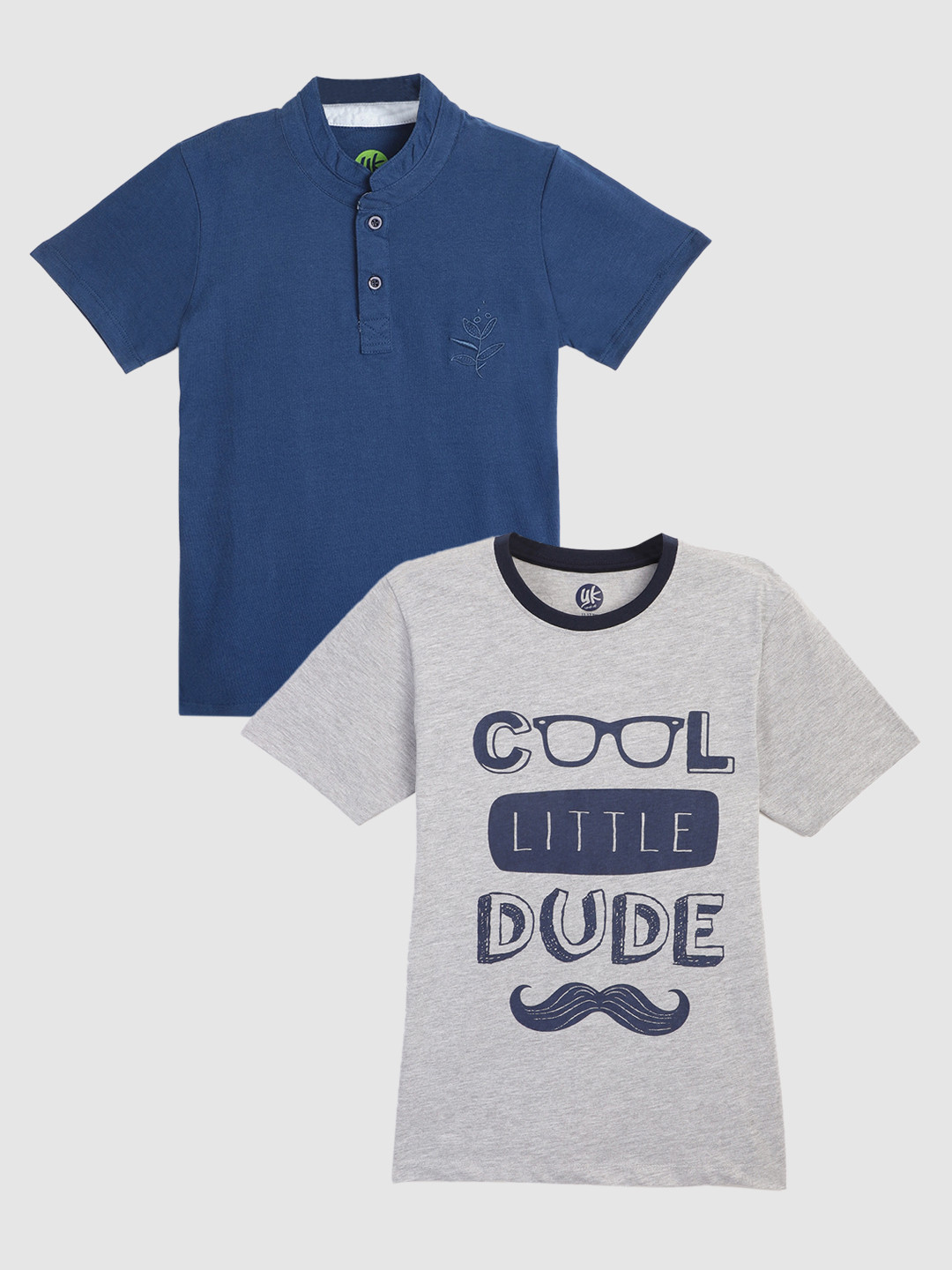 

YK Boys Pack of 2 Navy Blue Printed Cotton Tshirts