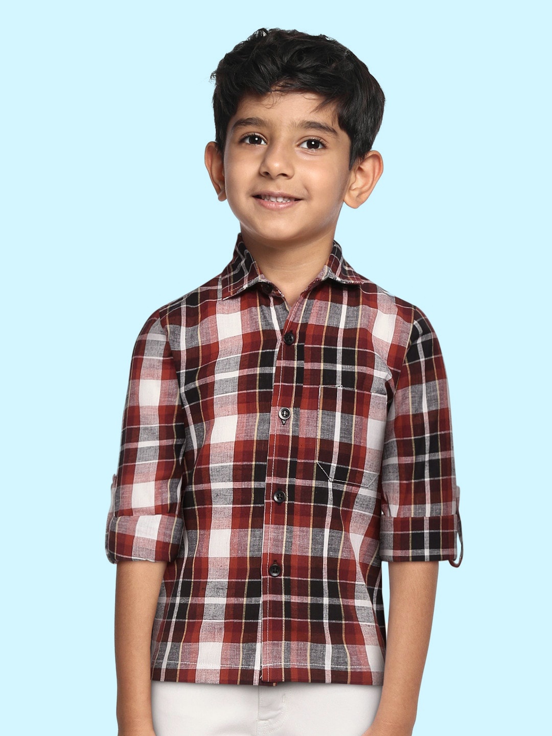 

YK Boys Maroon Tartan Checked Cotton Casual Shirt