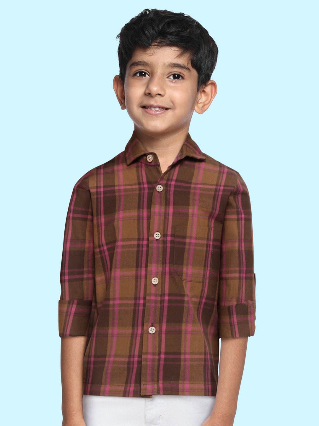 

YK Boys Rust Tartan Checked Casual Shirt