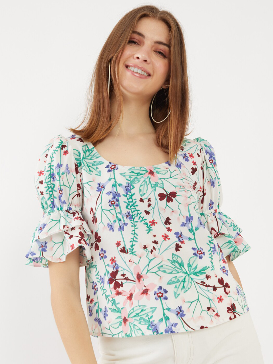 

Zink London Woman White Floral Print Top