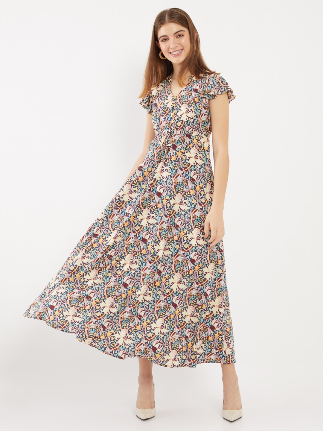 

Zink London Blue & Pink Floral Midi Dress