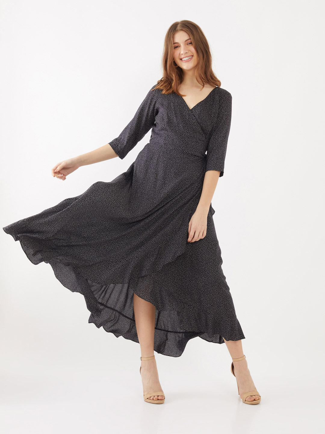 

Zink London Women Black Ruffled Midi Dress
