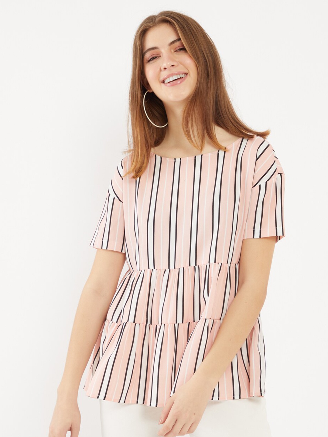 

Zink London Pink & White Striped Extended Sleeves Empire Top