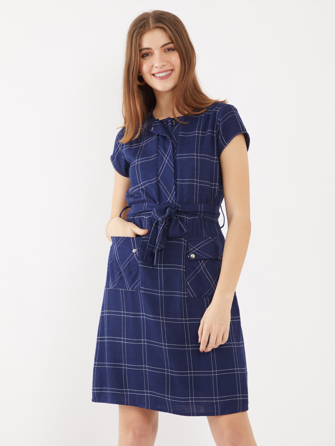

Zink London Woman Blue Checked A-Line Dress