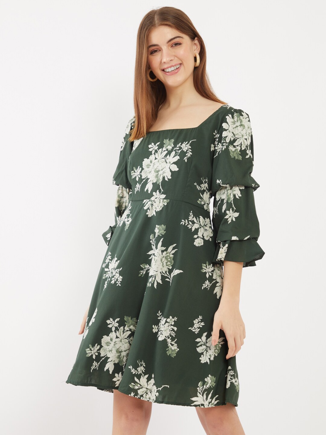 

Zink London Green Floral A-Line Dress
