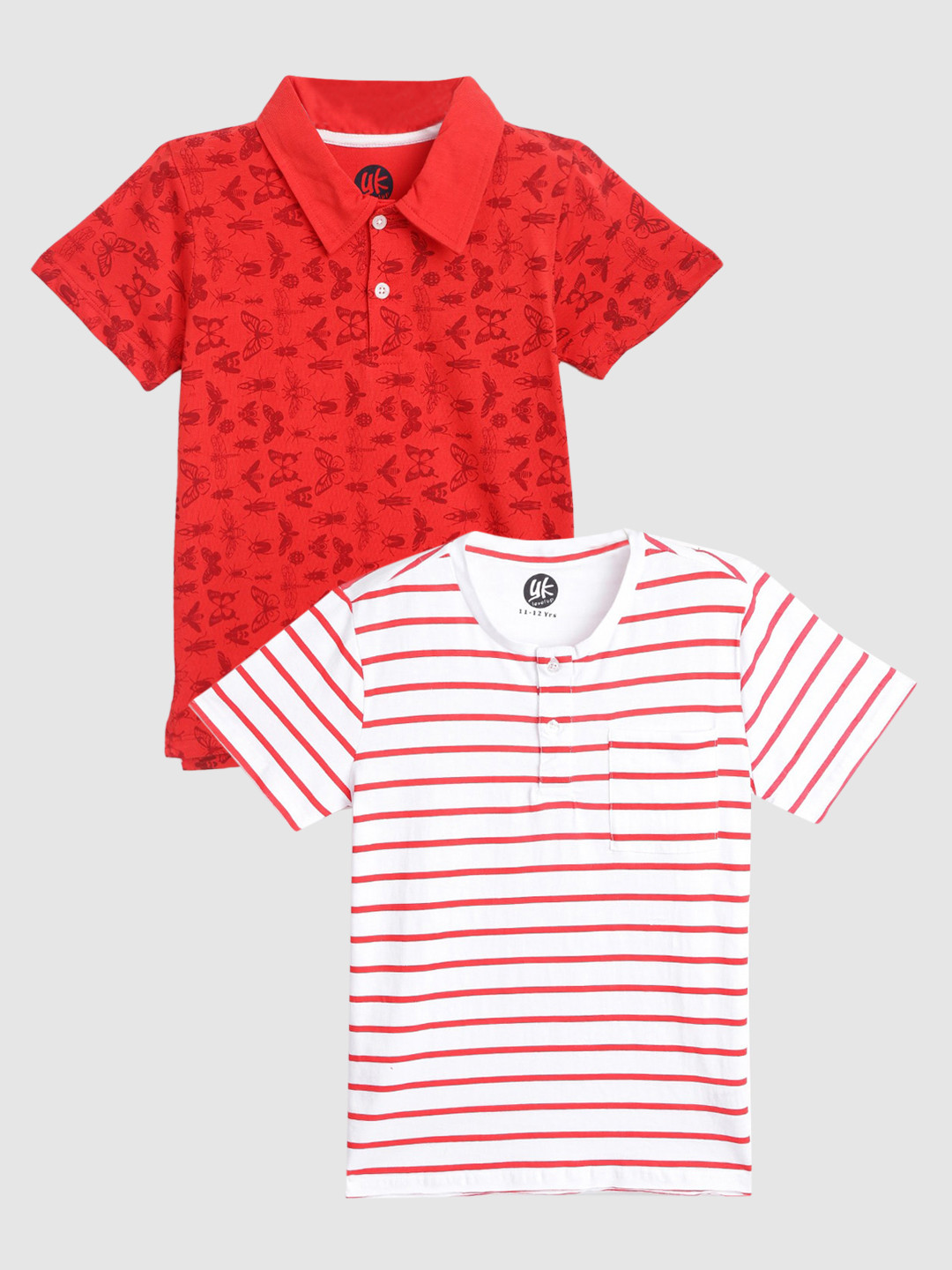 

YK Boys Red & White Set of 2 Pure Cotton T-shirt