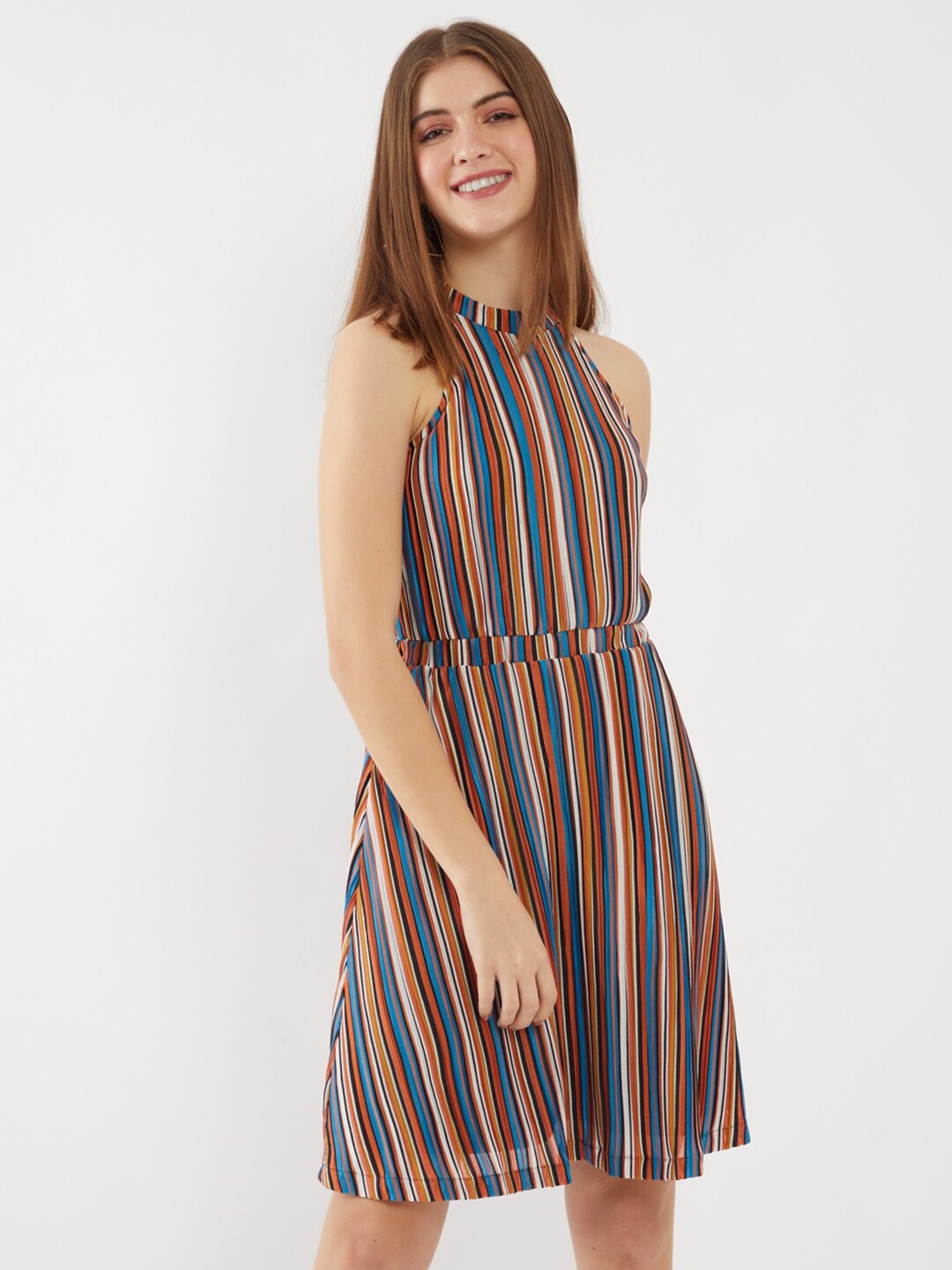 

Zink London Multicoloured Striped Halter Neck Dress, Multi