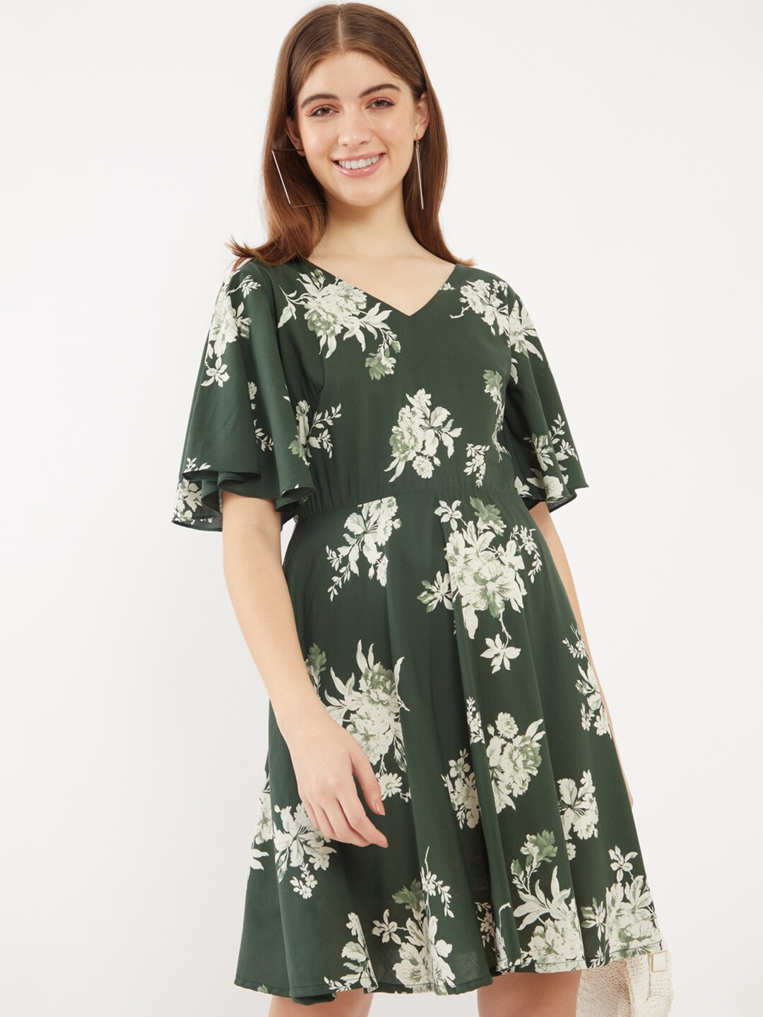 

Zink London Green Floral A-Line Dress