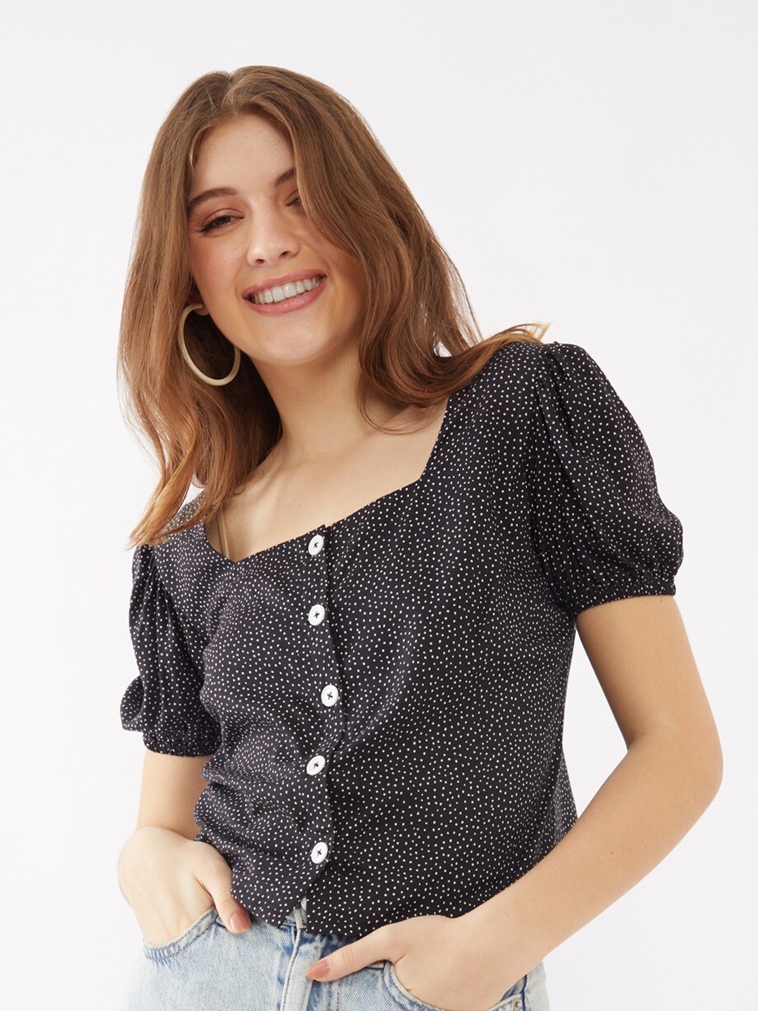 

Zink London Women Black Printed Regular Top