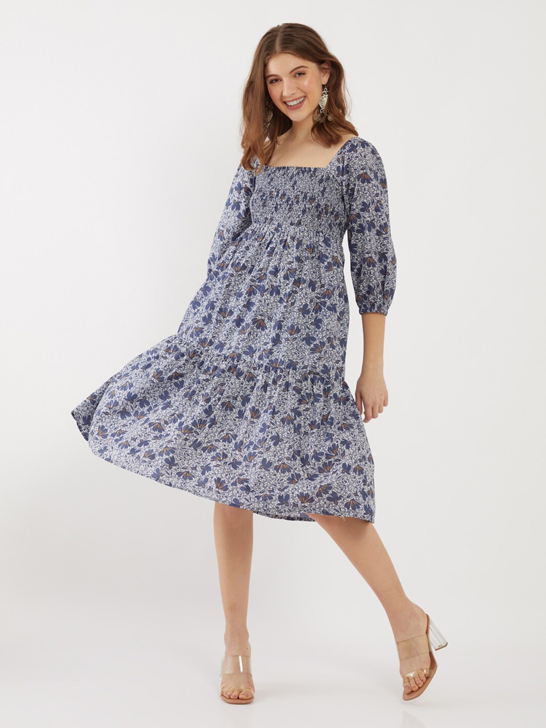 

Zink London Woman Blue Floral A-Line Dress