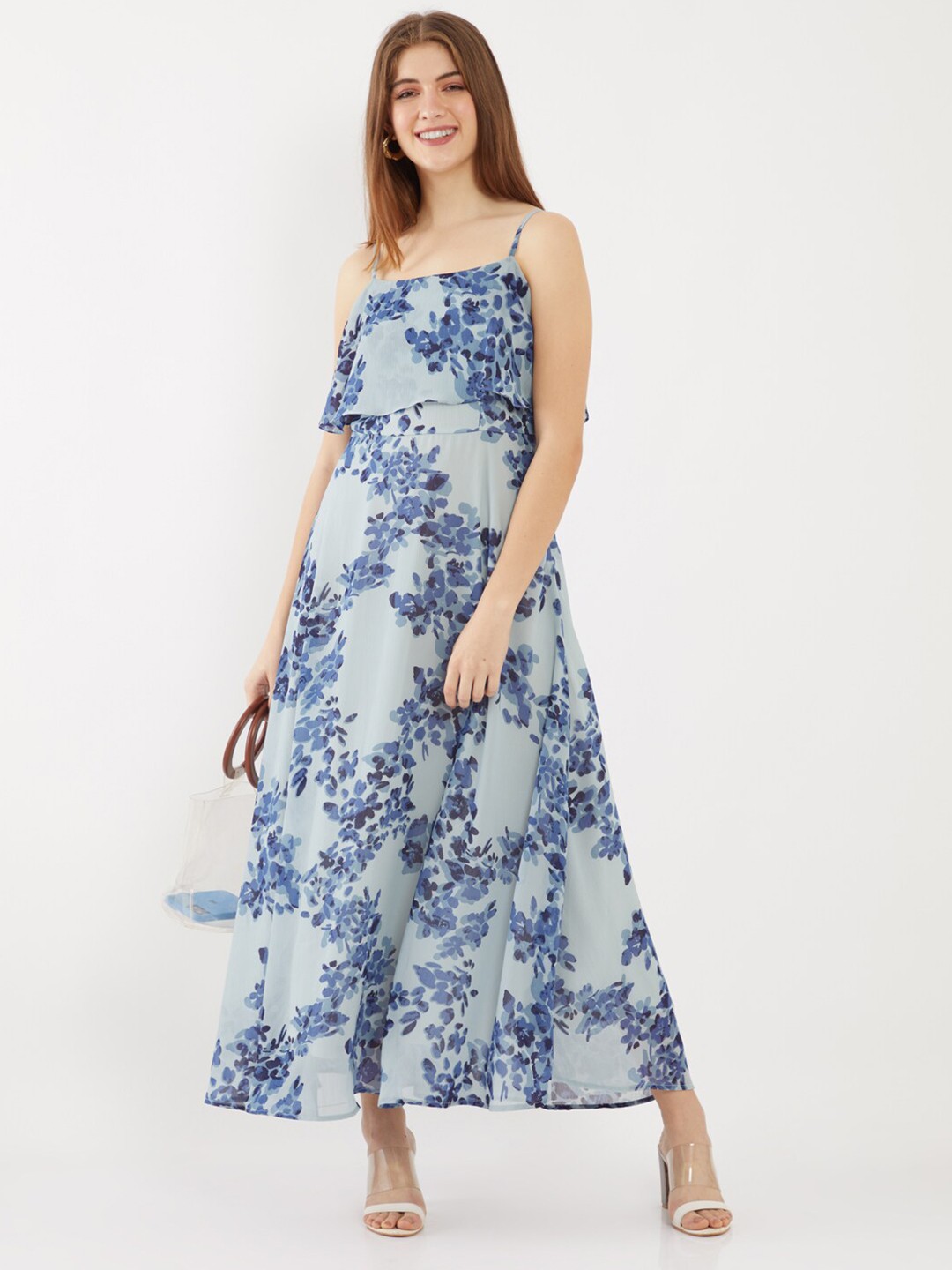 

Zink London Women Blue Floral Print Maxi Dress