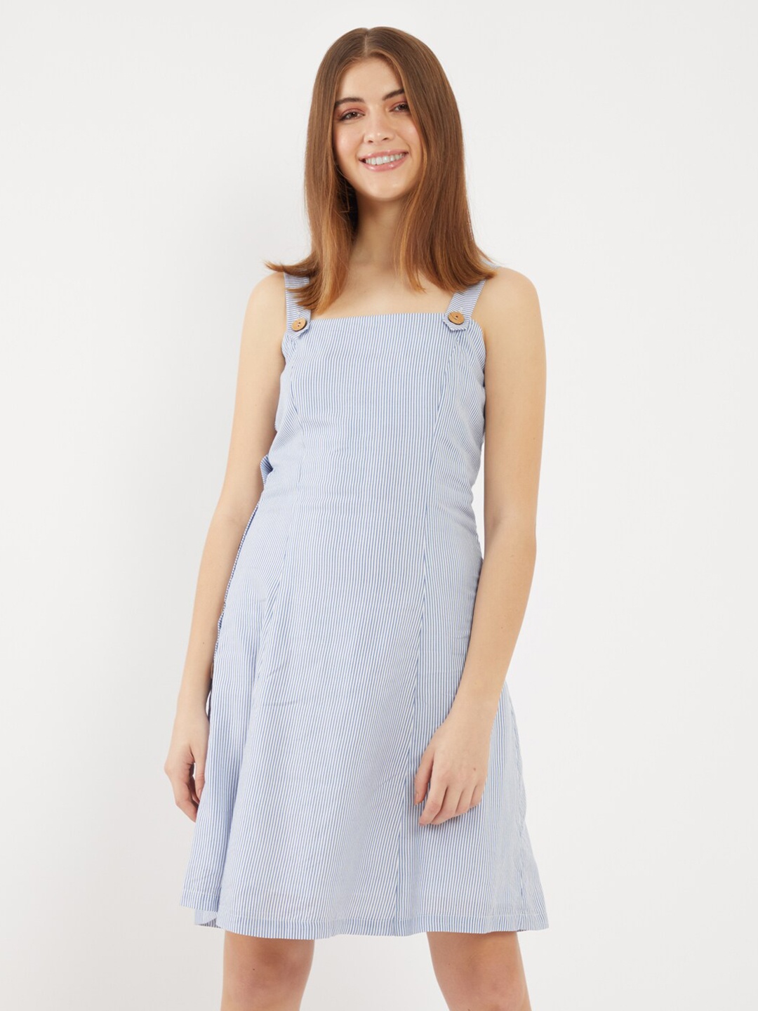 

Zink London Women Blue Striped A-Line Dress