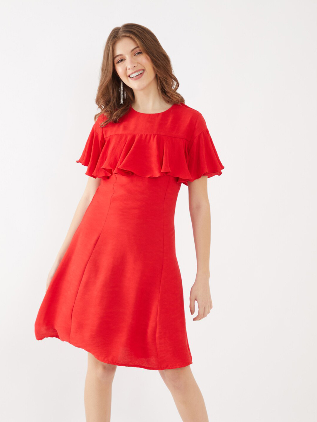 

Zink London Women Red Ruffled A-Line Dress