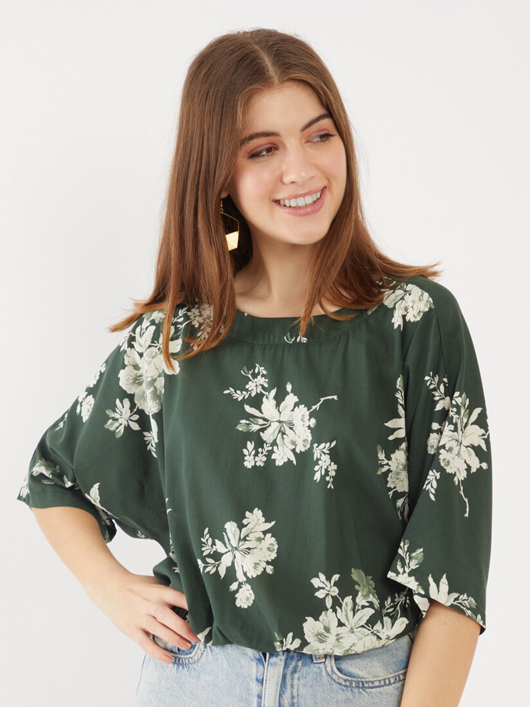 

Zink London Women Green Floral Regular Top
